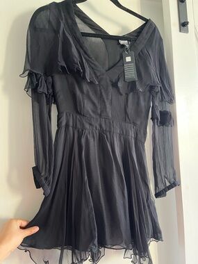 Just Cavalli Black Sheer Long-Sleeve Ruffle Tunic